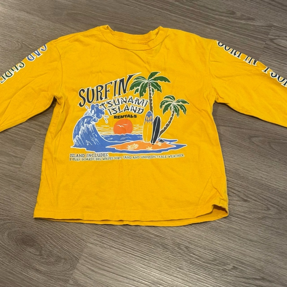 GAP Kids Yellow Long Sleeve Shirt Surfin Tsunami Island